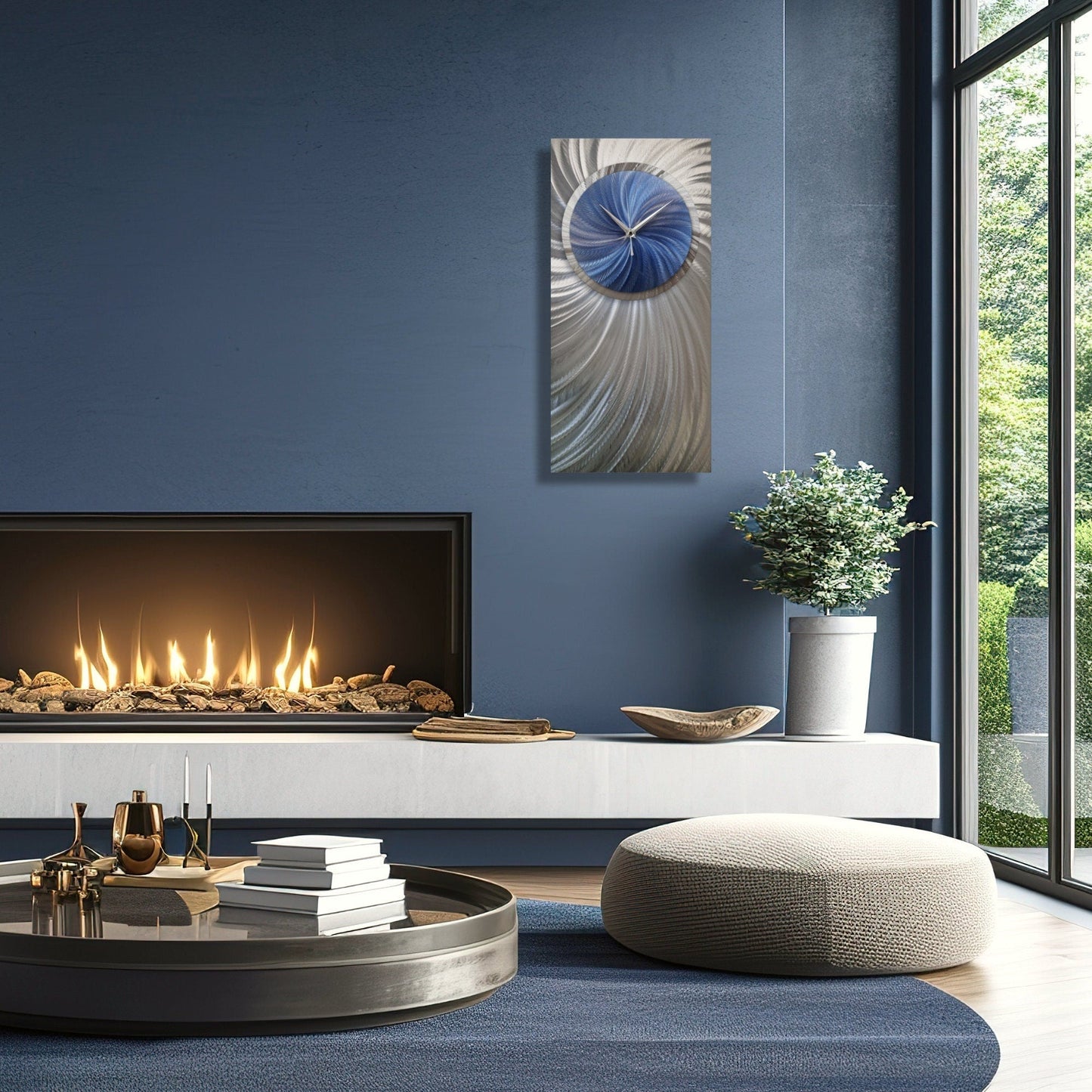 Navy Blue Modern Wall Clock Titled Neptune - Modern Elements Metal Art - ME0377225