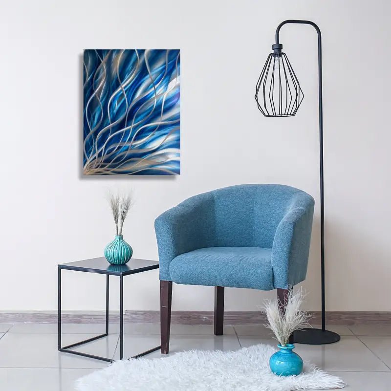 Navy Blue Painting Titled "Kosmosis" - Modern Elements Metal Art - ME7838SX