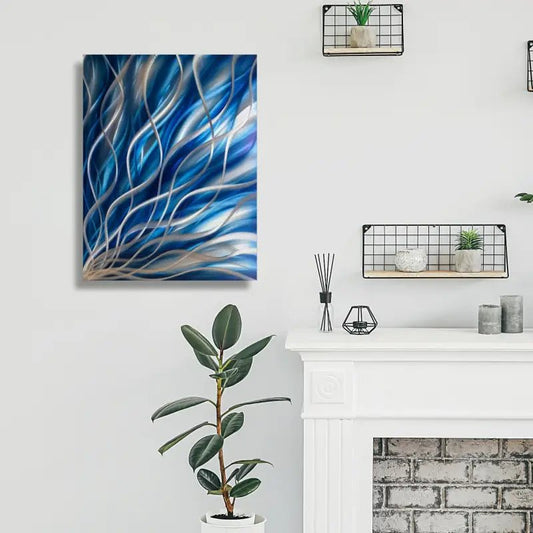 Navy Blue Painting Titled "Kosmosis" - Modern Elements Metal Art - ME7838SX