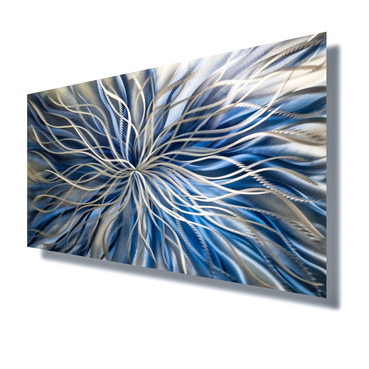 Navy Blue & Silver Metal Wall Art – Abstract Wall Sculpture & Modern Painting - Modern Elements Metal Art - INV6373SX