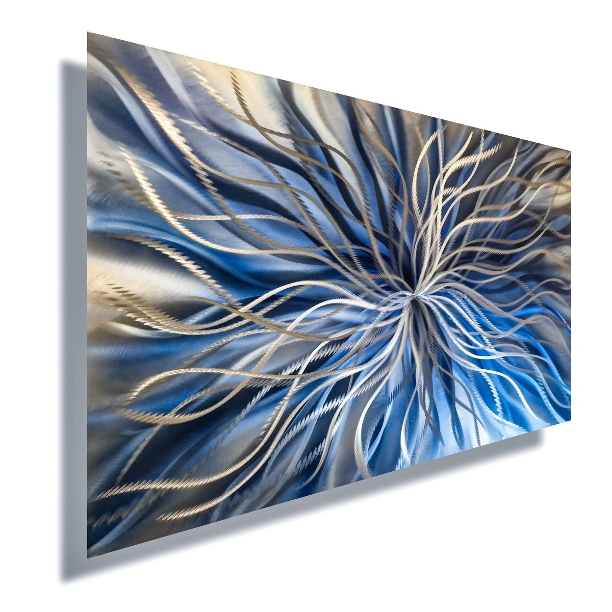 Navy Blue & Silver Metal Wall Art – Abstract Wall Sculpture & Modern Painting - Modern Elements Metal Art - INV6373SX