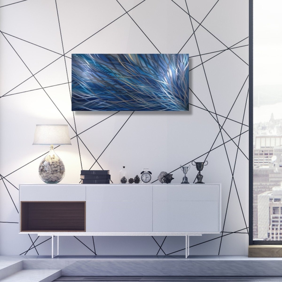 Navy Blue Wall Art – Modern Abstract Wall Panel & Sculpture for Contemporary Decor - Modern Elements Metal Art - HY88638H