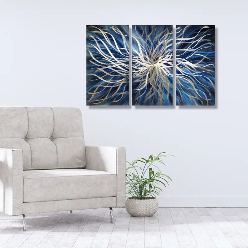 Navy Blue Wall Art Titled "Radiation" (Set of 3) - Modern Elements Metal Art - ME4652181SX