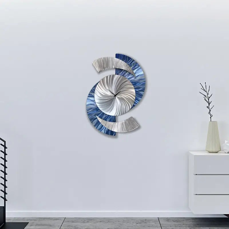 Navy Blue Wall Clock Titled "Elliptical" - Modern Elements Metal Art