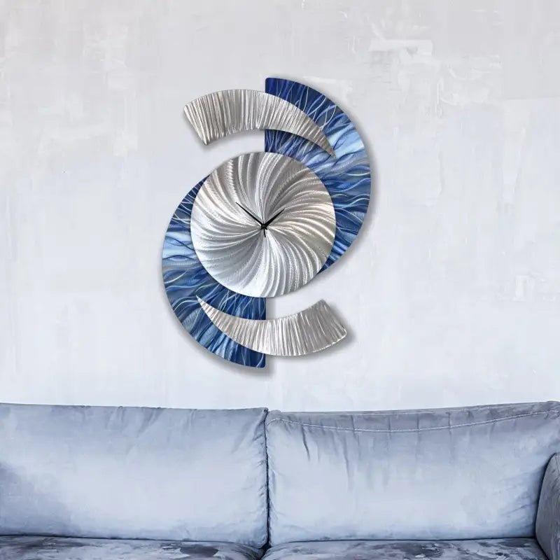 Navy Blue Wall Clock Titled "Elliptical" - Modern Elements Metal Art - 47857856824