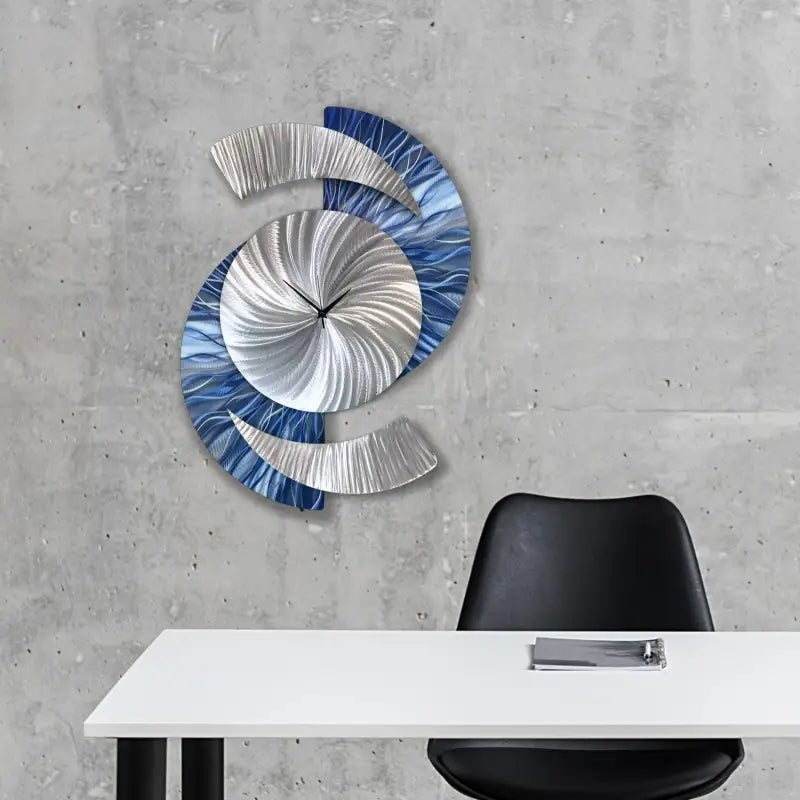 Navy Blue Wall Clock Titled "Elliptical" - Modern Elements Metal Art - 47857856824
