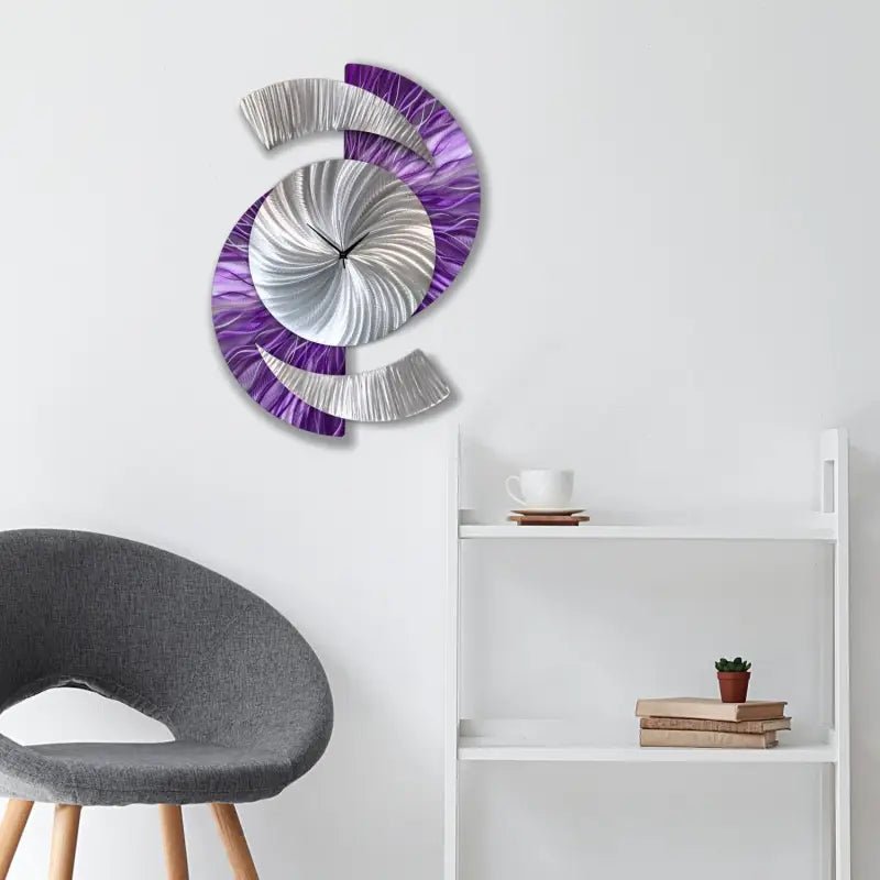 Purple Art Clock Titled "Elliptical" - Modern Elements Metal Art - 7739283722