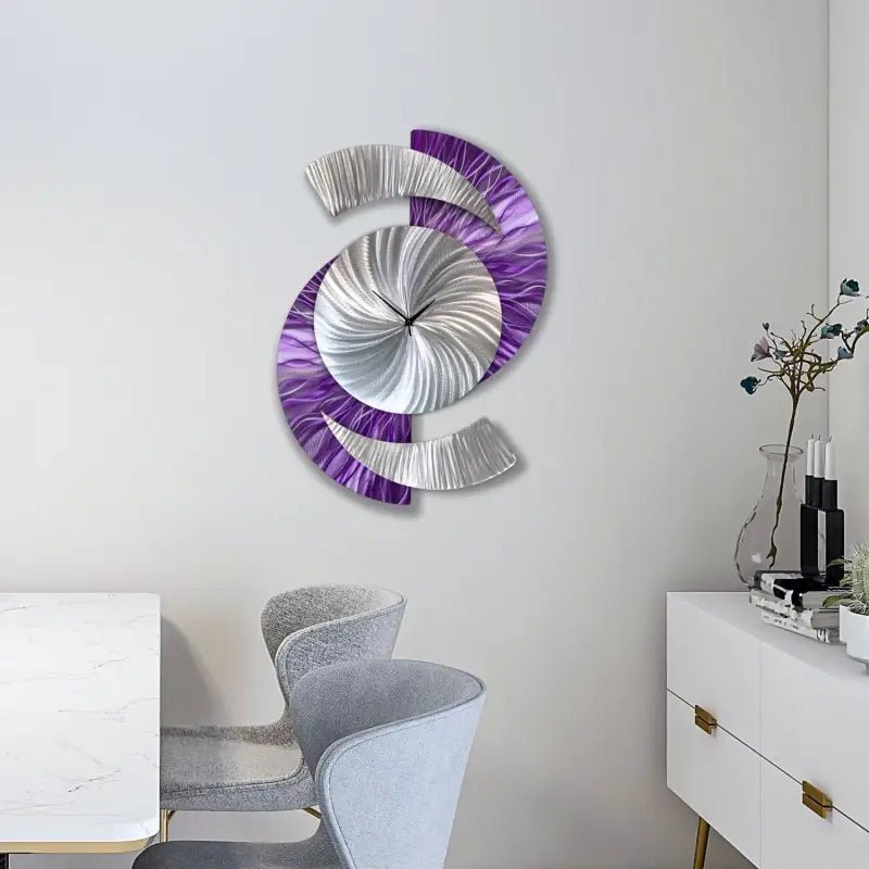 Purple Art Clock Titled "Elliptical" - Modern Elements Metal Art - 7739283722