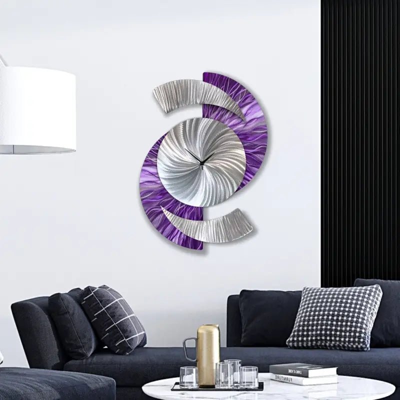 Purple Art Clock Titled "Elliptical" - Modern Elements Metal Art - 7739283722
