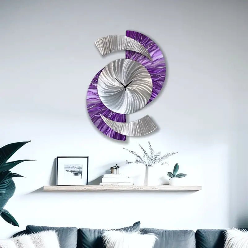 Purple Art Clock Titled "Elliptical" - Modern Elements Metal Art - 7739283722