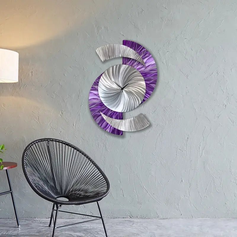 Purple Art Clock Titled "Elliptical" - Modern Elements Metal Art - 7739283722