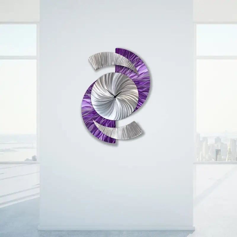 Purple Art Clock Titled "Elliptical" - Modern Elements Metal Art - 7739283722
