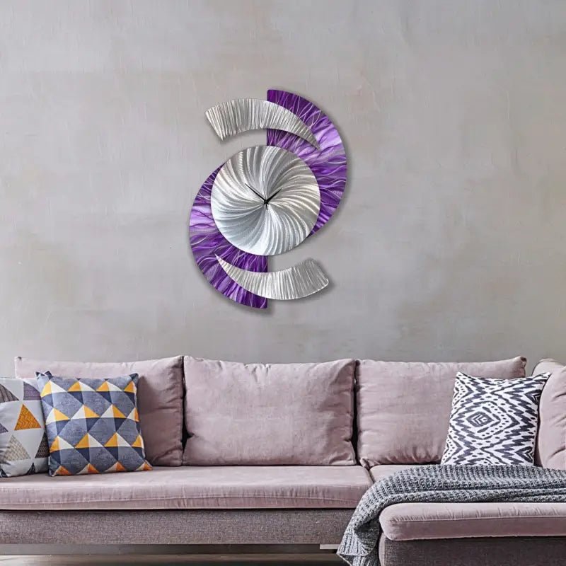 Purple Art Clock Titled "Elliptical" - Modern Elements Metal Art - 7739283722