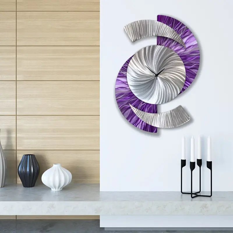 Purple Art Clock Titled "Elliptical" - Modern Elements Metal Art - 7739283722