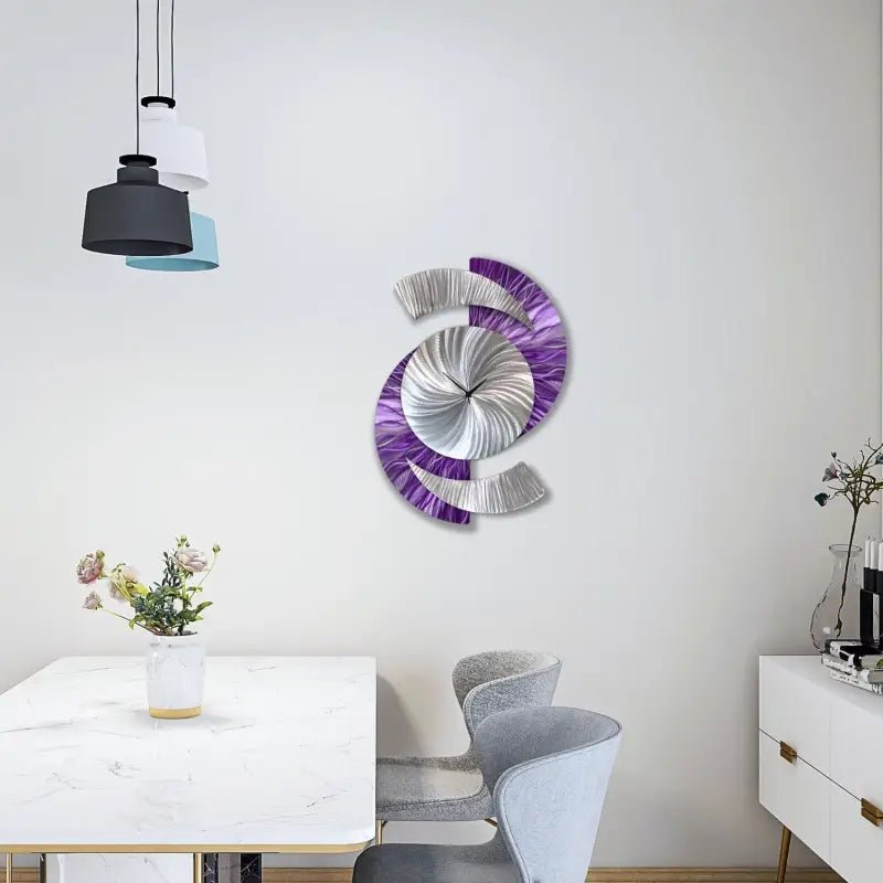 Purple Art Clock Titled "Elliptical" - Modern Elements Metal Art - 7739283722