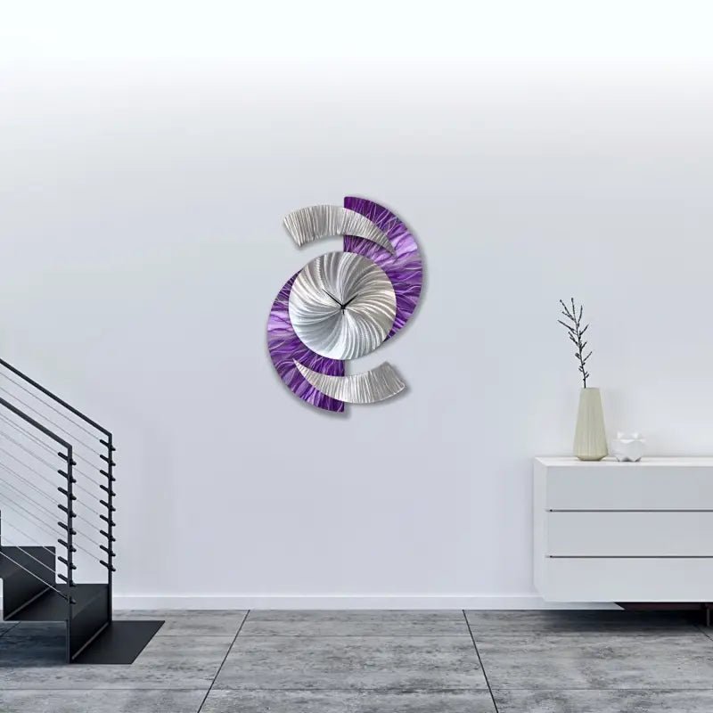 Purple Art Clock Titled "Elliptical" - Modern Elements Metal Art - 7739283722