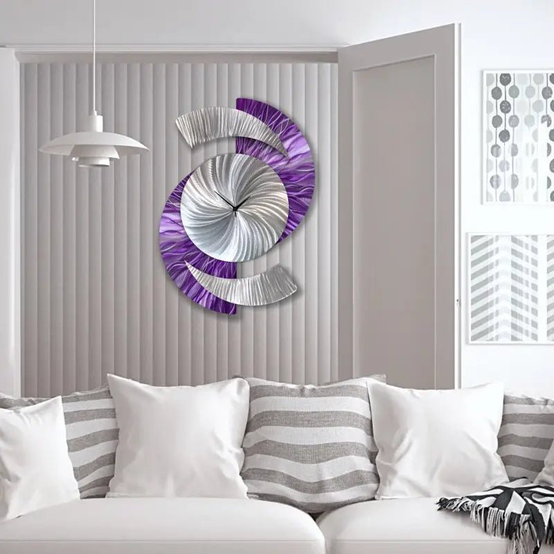 Purple Art Clock Titled "Elliptical" - Modern Elements Metal Art - 7739283722