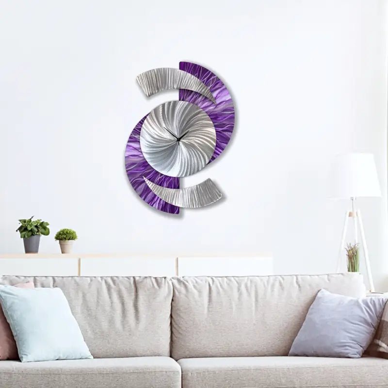 Purple Art Clock Titled "Elliptical" - Modern Elements Metal Art - 7739283722