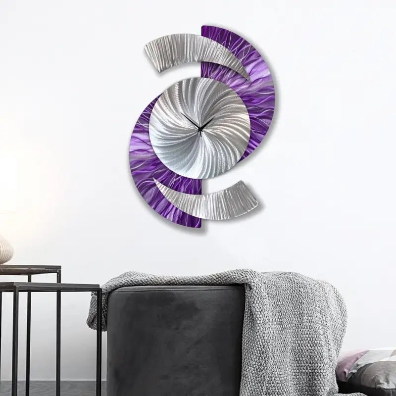 Purple Art Clock Titled "Elliptical" - Modern Elements Metal Art - 7739283722