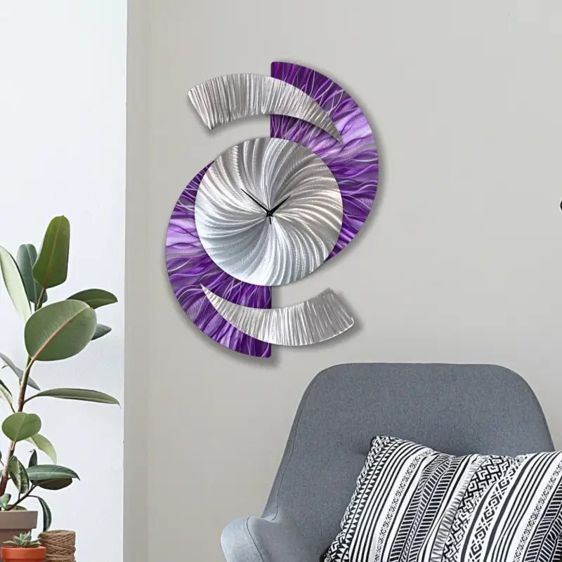 Purple Art Clock Titled "Elliptical" - Modern Elements Metal Art - 7739283722