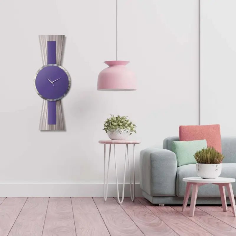 Purple Wall Clock Titled Sentinel - Modern Elements Metal Art - MJ354644