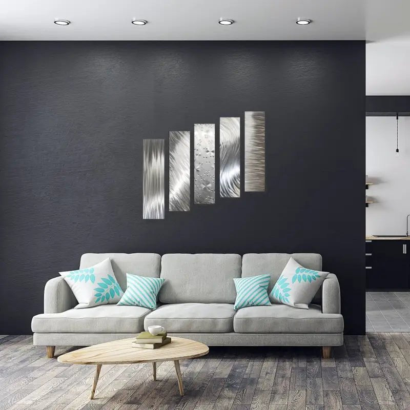 Silver Abstract Art Metal Set of 5 Titled Formations - Modern Elements Metal Art - MO9882NK