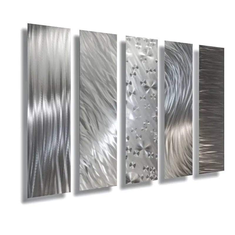 Silver Abstract Art Metal Set of 5 Titled Formations - Modern Elements Metal Art - MO9882NK