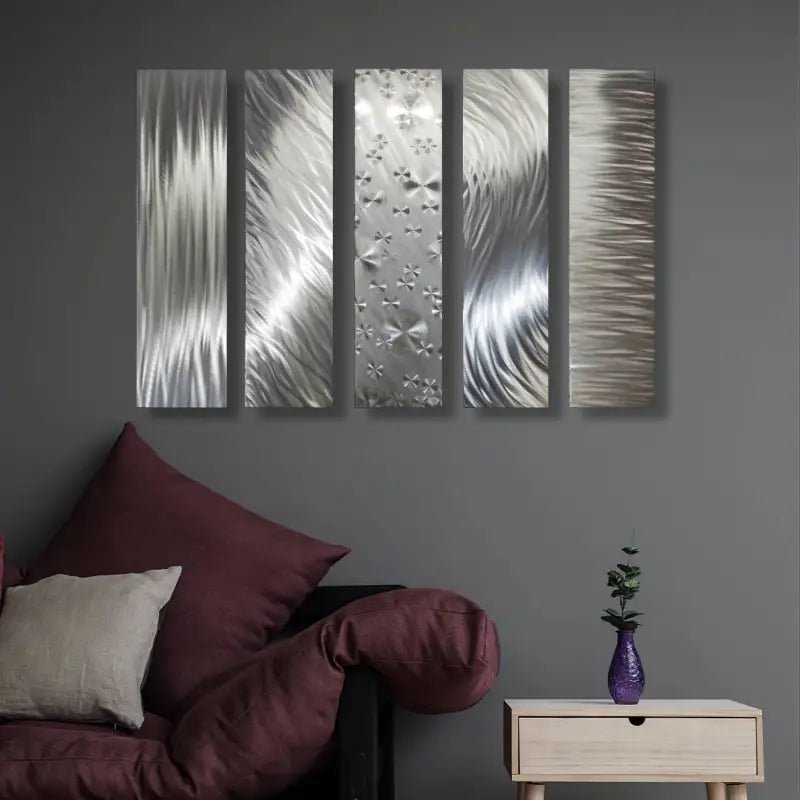 Silver Abstract Art Metal Set of 5 Titled Formations - Modern Elements Metal Art - MO9882NK