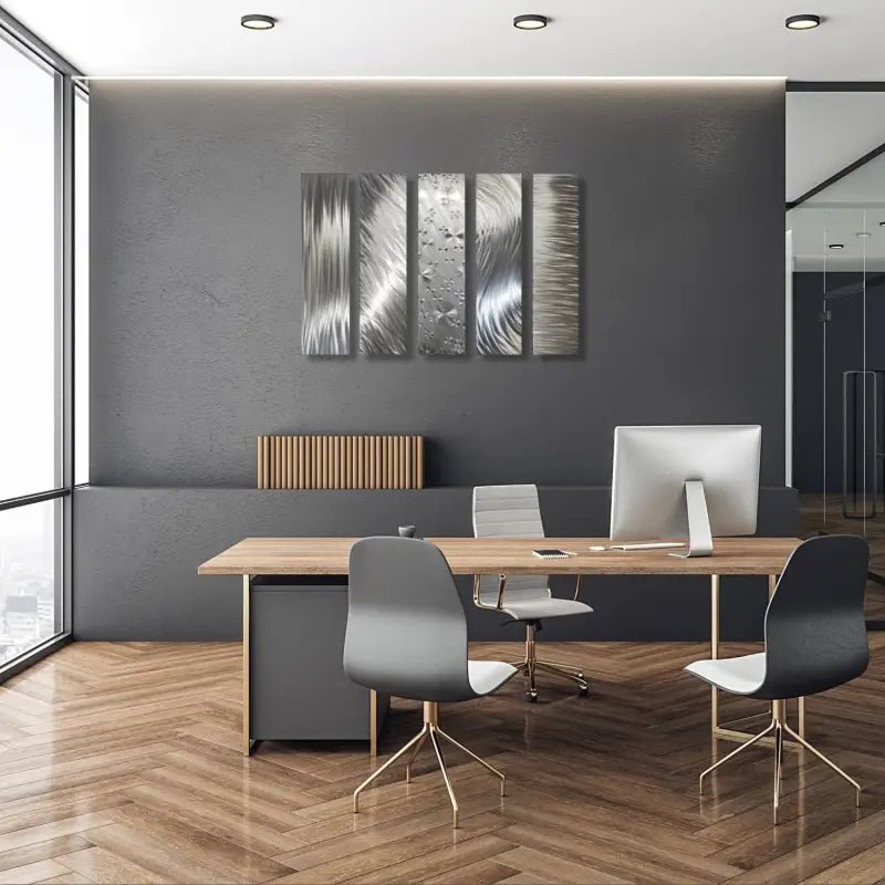 Silver Abstract Art Metal Set of 5 Titled Formations - Modern Elements Metal Art - MO9882NK