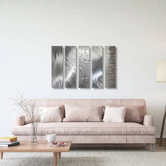 Silver Abstract Art Metal Set of 5 Titled Formations - Modern Elements Metal Art - MO9882NK
