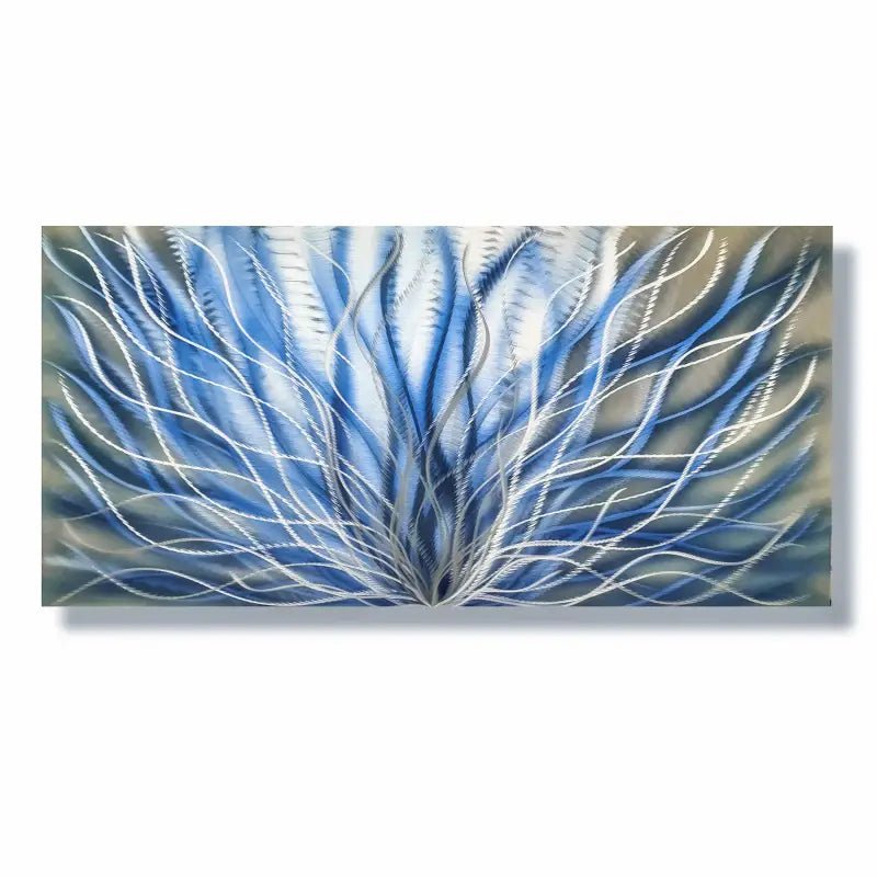 Silver & Blue Metal Wall Art Titled "InBloom" - Modern Elements Metal Art - 76542678