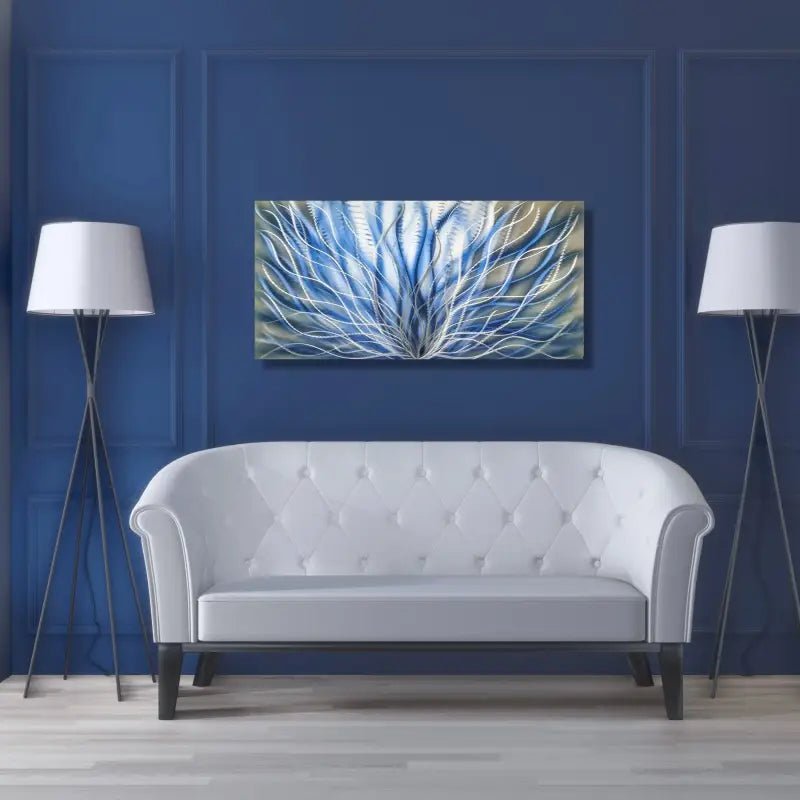 Silver & Blue Metal Wall Art Titled "InBloom" - Modern Elements Metal Art - 76542678
