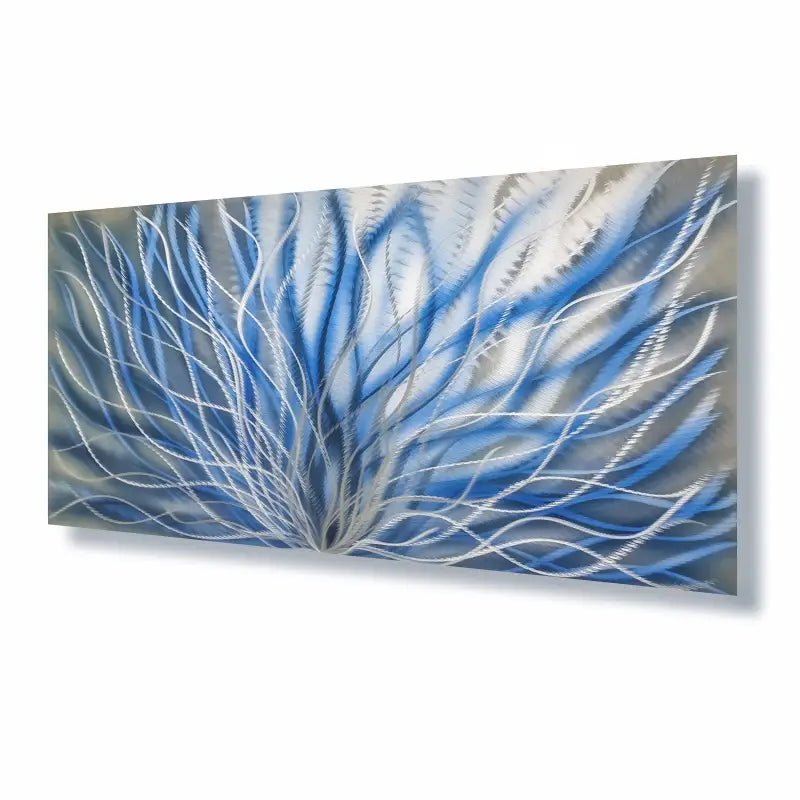 Silver & Blue Metal Wall Art Titled "InBloom" - Modern Elements Metal Art - 76542678