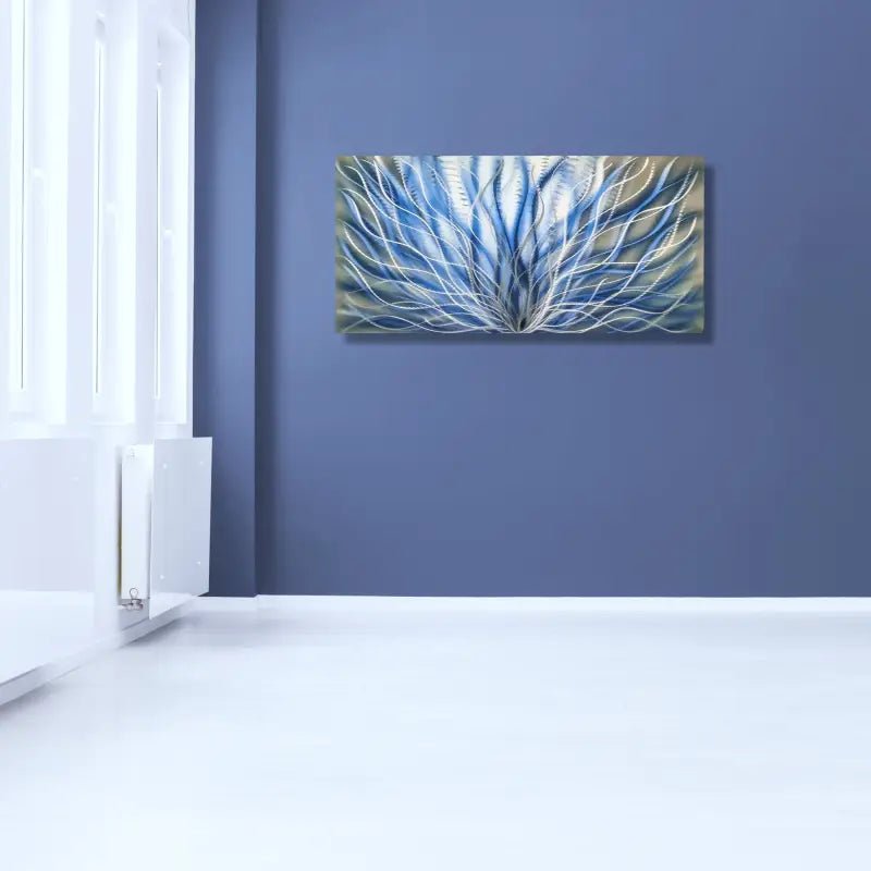 Silver & Blue Metal Wall Art Titled "InBloom" - Modern Elements Metal Art - 76542678