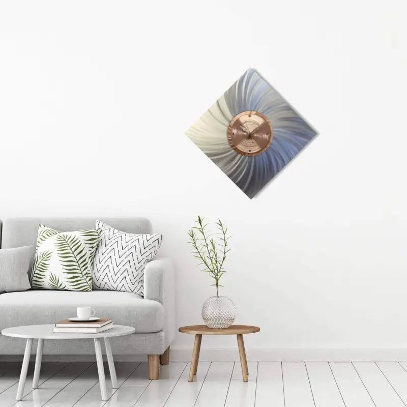 Silver & Copper Wall Clock Titled "Kinetic" - Modern Elements Metal Art - ME5408KU
