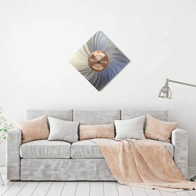Silver & Copper Wall Clock Titled "Kinetic" - Modern Elements Metal Art - ME5408KU