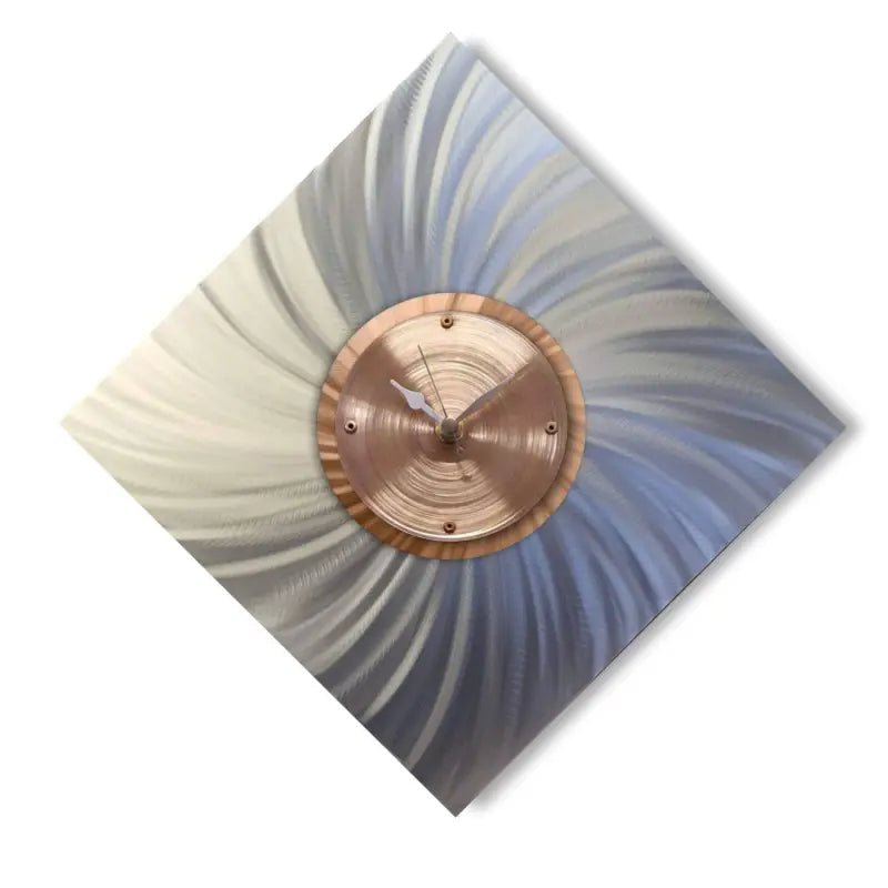 Silver & Copper Wall Clock Titled "Kinetic" - Modern Elements Metal Art - ME5408KU