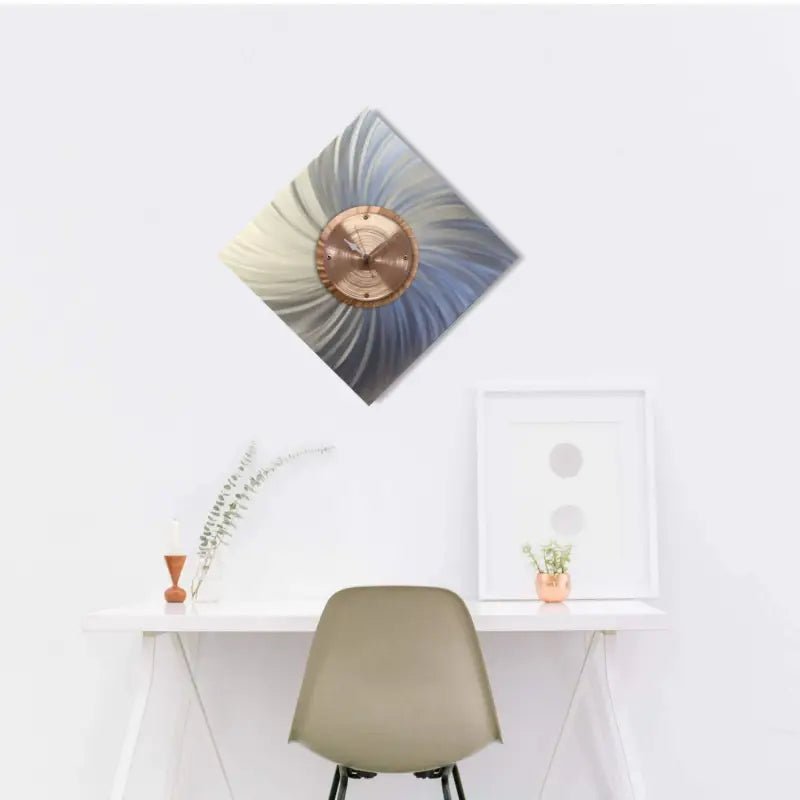 Silver & Copper Wall Clock Titled "Kinetic" - Modern Elements Metal Art - ME5408KU