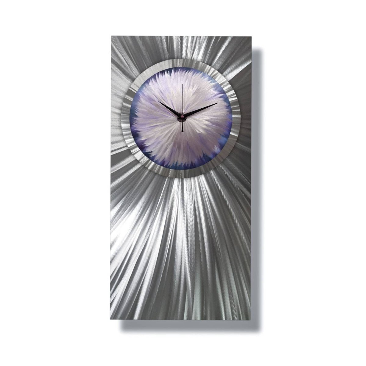 Silver Flower Art Modern Wall Clock - Metal, Silent, Handmade - 12x24" - Modern Elements Metal Art - ME3729LX