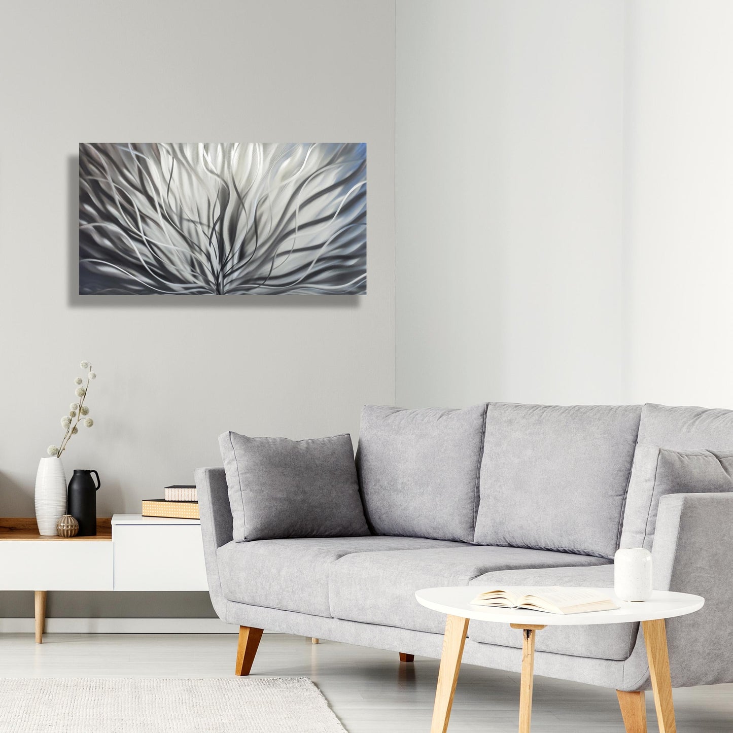 Silver Large Metal Wall Artwork Titled Inbloom - Modern Elements Metal Art - MY8FY6OI