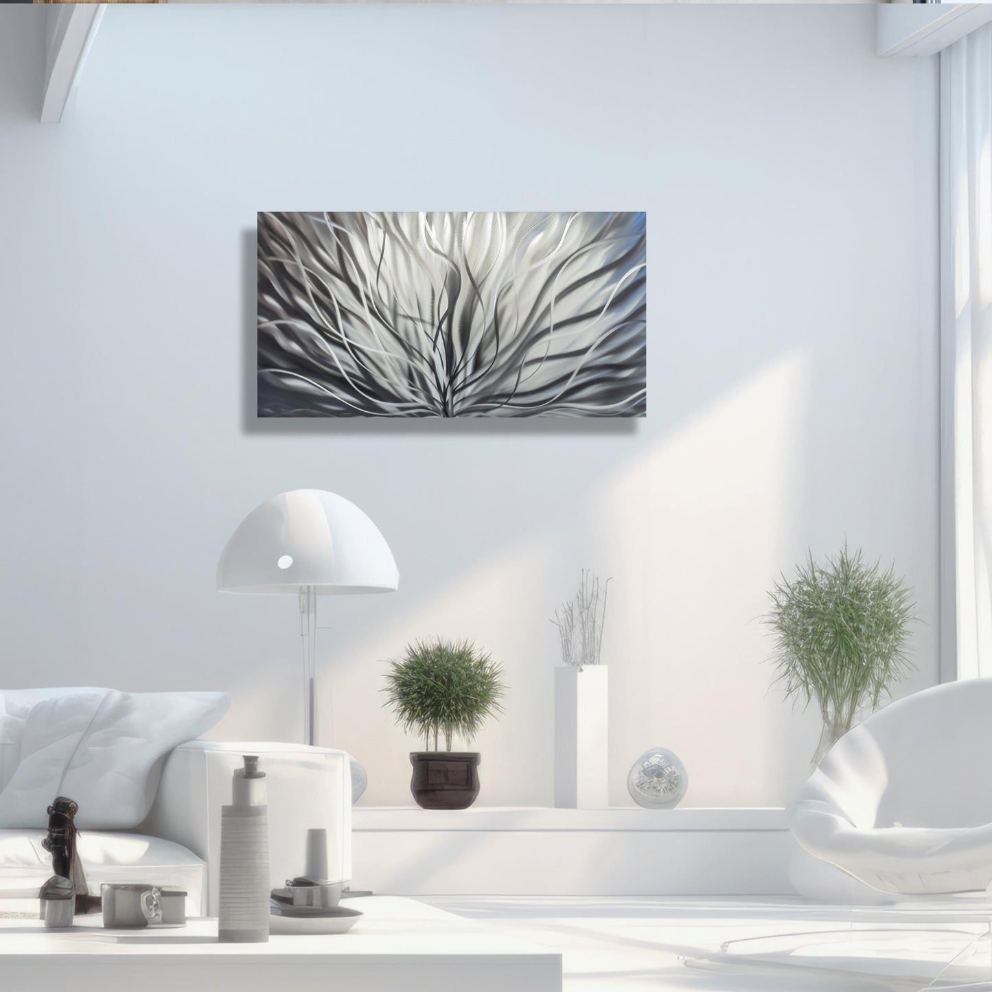 Silver Large Metal Wall Artwork Titled Inbloom - Modern Elements Metal Art - MY8FY6OI