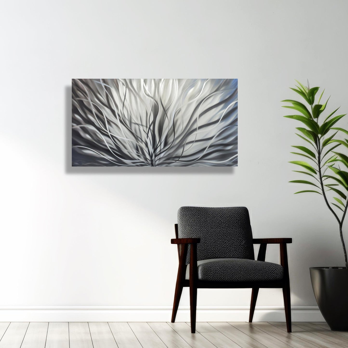 Silver Large Metal Wall Artwork Titled Inbloom - Modern Elements Metal Art - MY8FY6OI