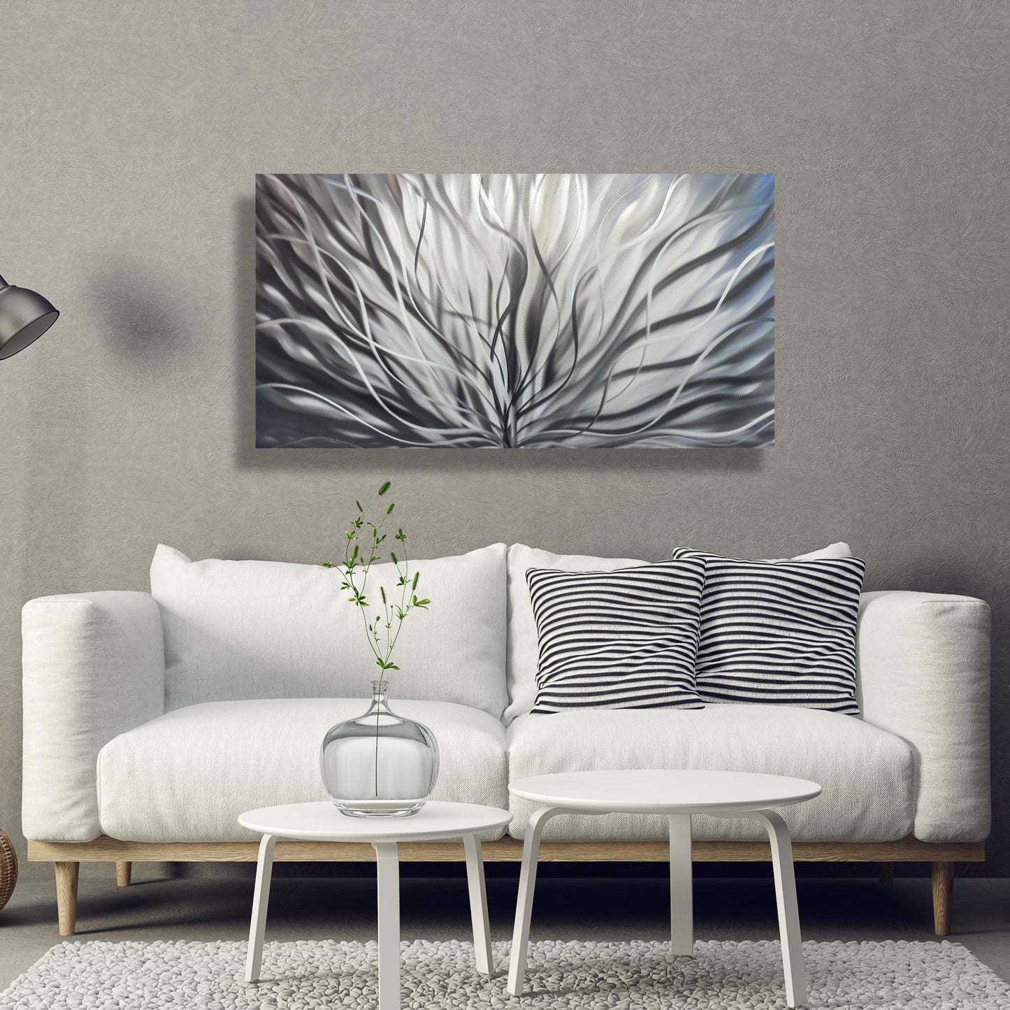 Silver Large Metal Wall Artwork Titled Inbloom - Modern Elements Metal Art - MY8FY6OI