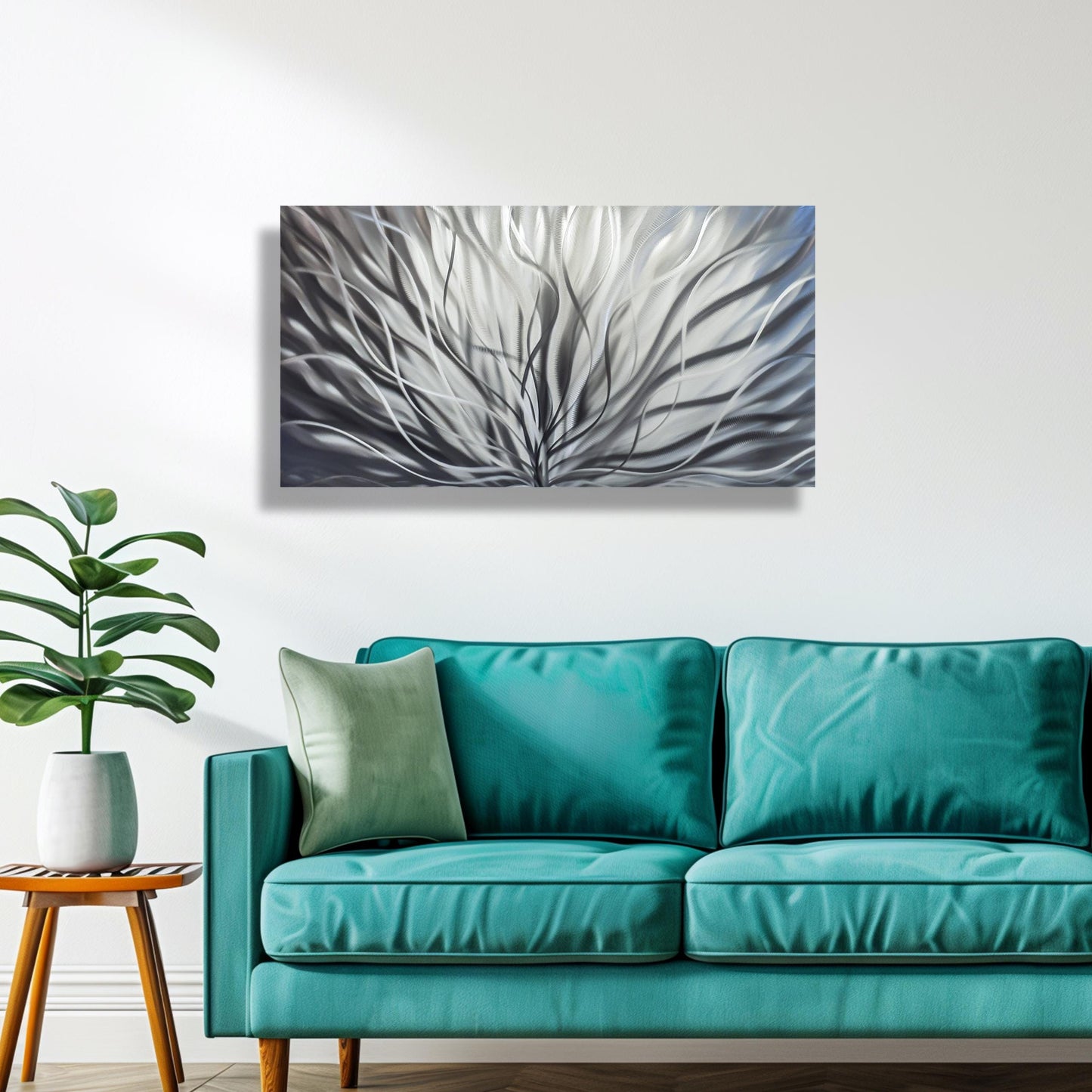 Silver Large Metal Wall Artwork Titled Inbloom - Modern Elements Metal Art - MY8FY6OI