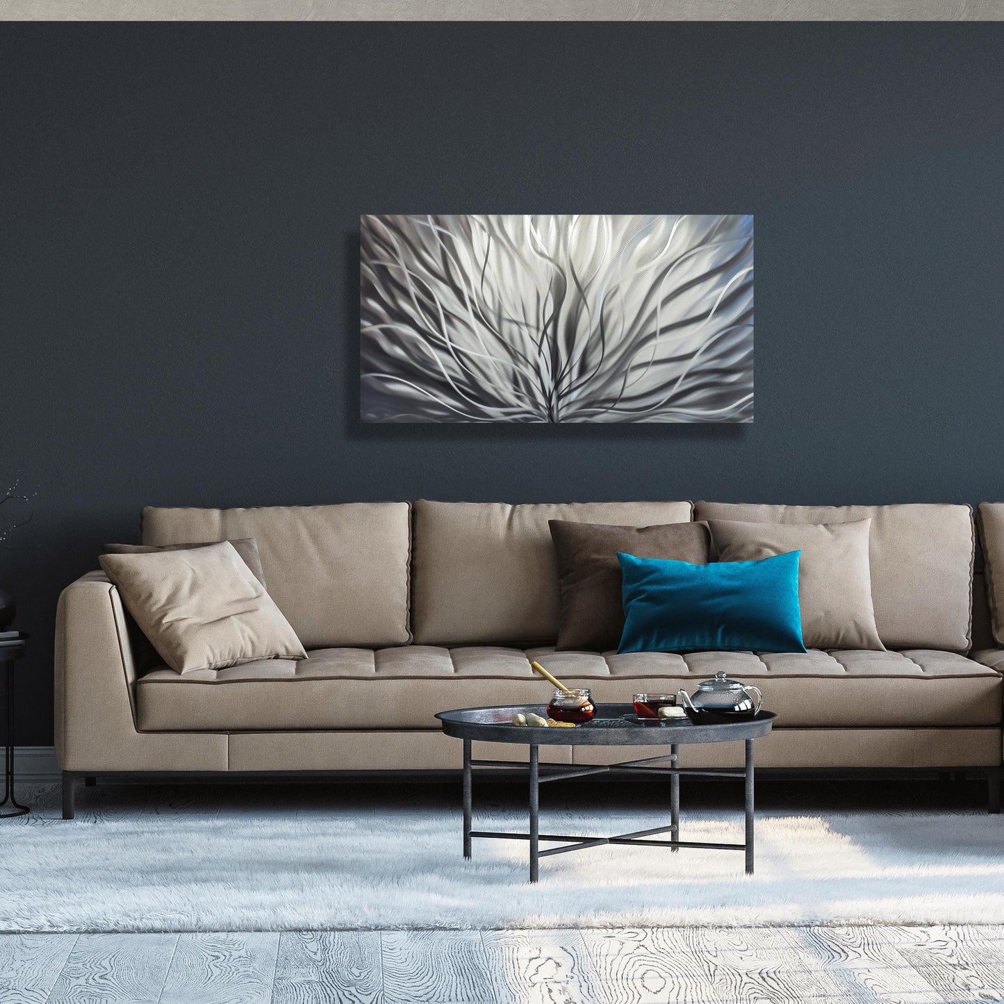 Silver Large Metal Wall Artwork Titled Inbloom - Modern Elements Metal Art - MY8FY6OI