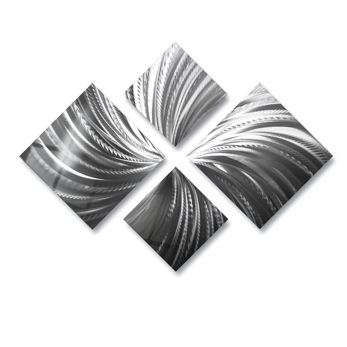 Silver Metal Wall Art – 4 - Piece Modern Sculpture – Abstract Gallery Decor for Living Room - Modern Elements Metal Art - ME728390647