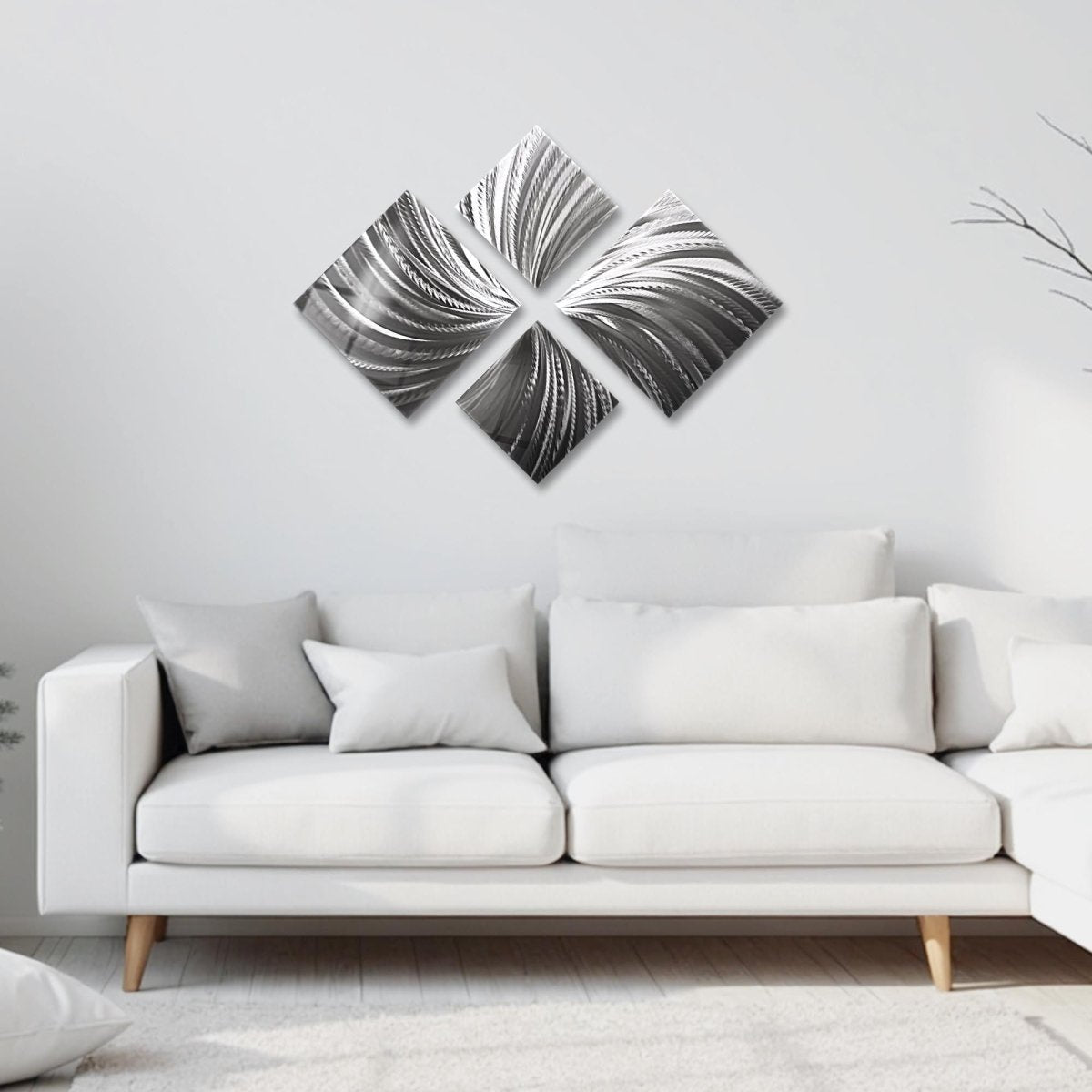 Silver Metal Wall Art – 4 - Piece Modern Sculpture – Abstract Gallery Decor for Living Room - Modern Elements Metal Art - ME728390647