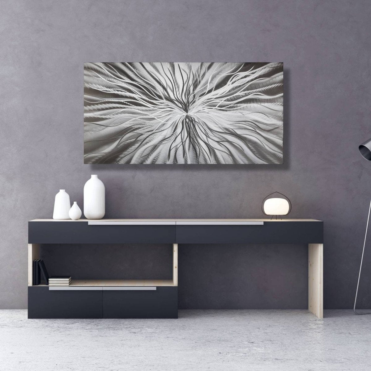 Silver Metal Wall Art – Modern 3D Abstract Sculpture Decor & Wall Hanging - Modern Elements Metal Art - MD686373