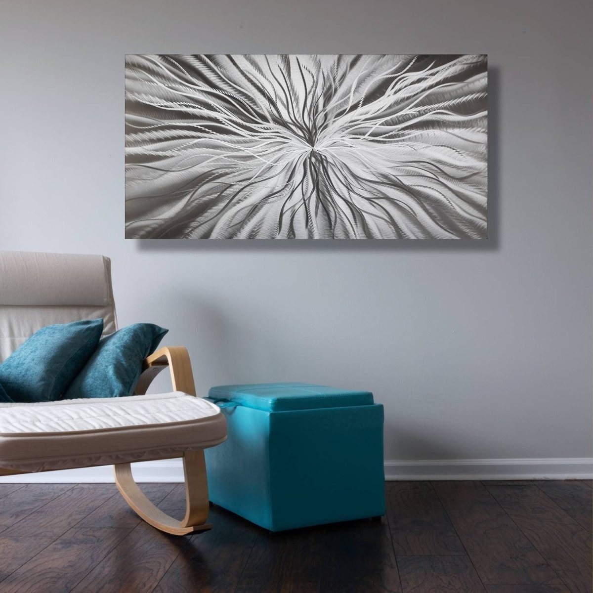 Silver Metal Wall Art – Modern 3D Abstract Sculpture Decor & Wall Hanging - Modern Elements Metal Art - MD686373