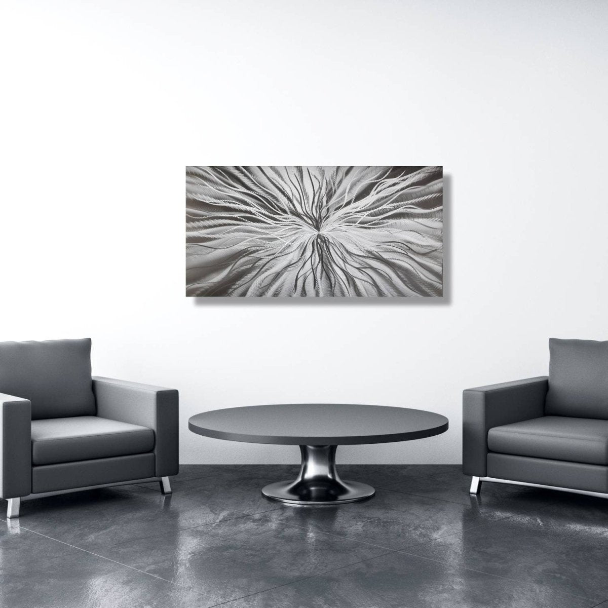 Silver Metal Wall Art – Modern 3D Abstract Sculpture Decor & Wall Hanging - Modern Elements Metal Art - MD686373